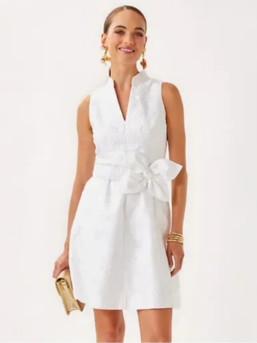 LILY PULITzer  White Sleeveless Embroidered Dress with Bow